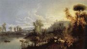 Manuel Barron Y Carrillo River Landscape with Figures and Cattle oil painting artist